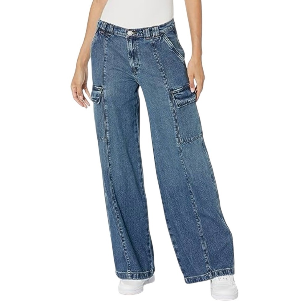 Hudson Mid-Rise Utility Wide Leg Cargo Jeans in Deep Blue Size 25